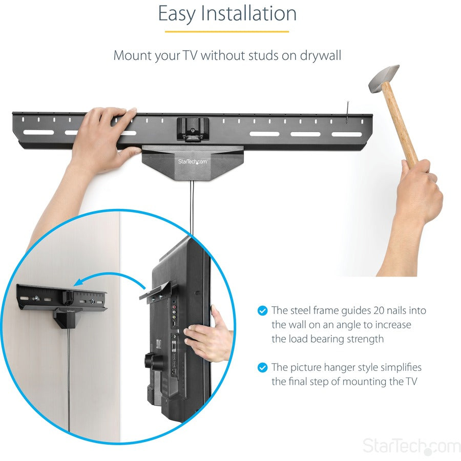 StarTech.com No-Stud TV Wall Mount, Low Profile Heavy Duty VESA Wall Mount for up to 80" Display (110lb/50kg), Tilting Television Mount FPWHANGER