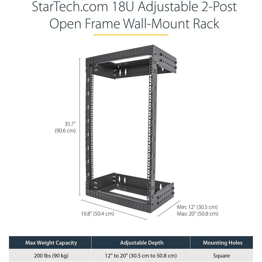 StarTech.com 18U 19" Wall Mount Network Rack - Adjustable Depth 12-20" Open Frame for Server Room /AV/Data/Computer Equipment w/Cage Nuts RACK-18U-20-WALL-OA