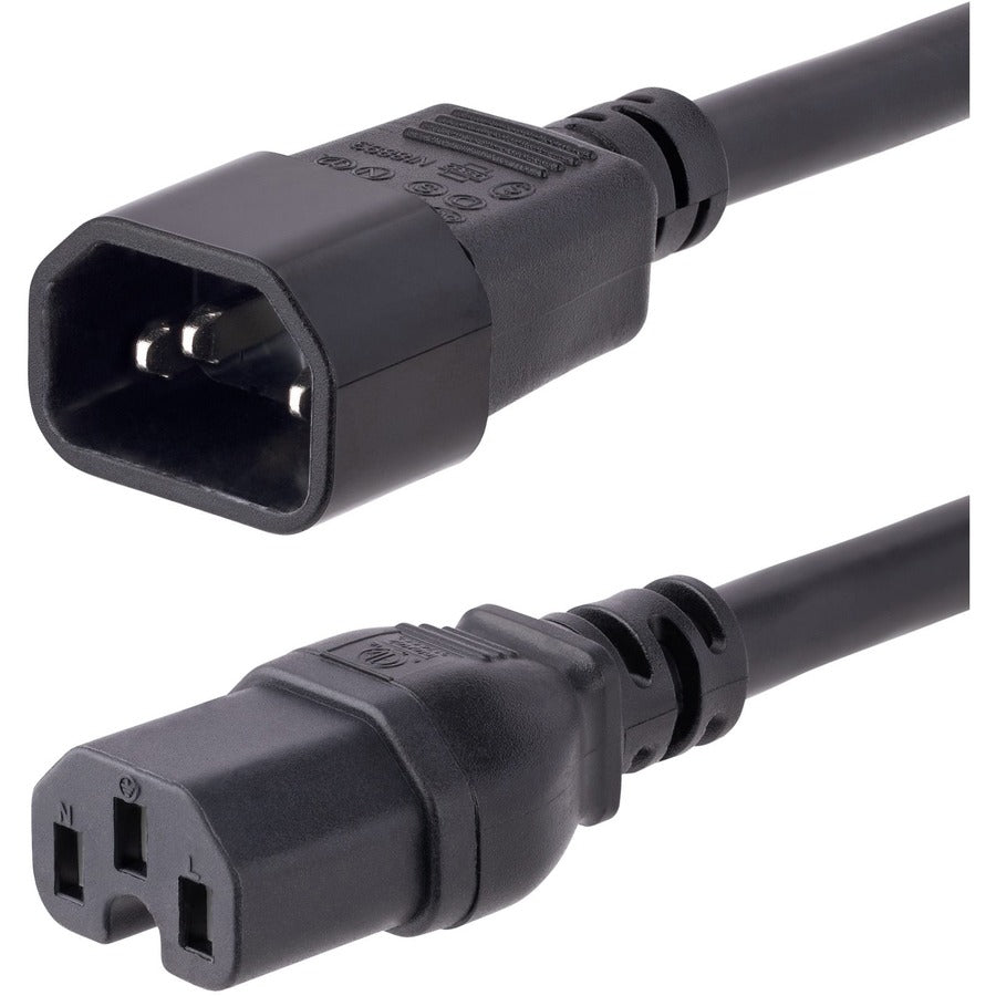 StarTech.com Rallonge robuste de 3 m, IEC C14 vers IEC C15, rallonge noire, 15 A, 125 V, 14 AWG, câble d'alimentation de gros calibre H1415-10F-POWER-CORD