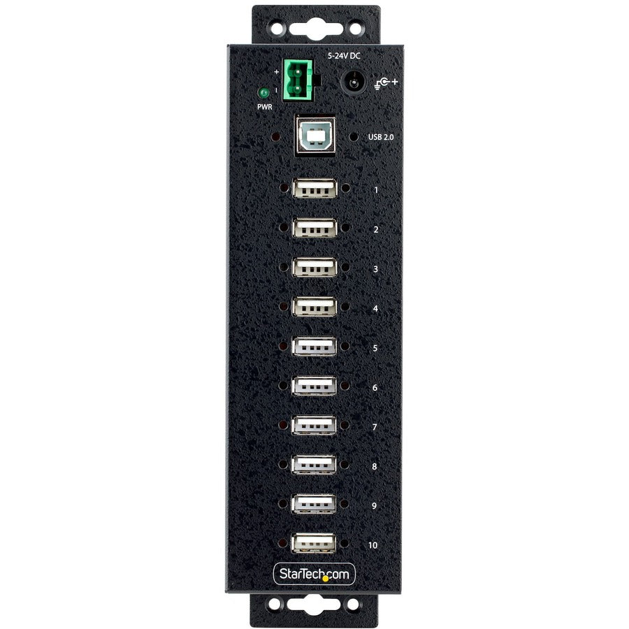 StarTech.com 10-Port Industrial USB 2.0 HUB, Rugged USB Hub w/ESD Level 4 Protection, DIN/Wall/Desk Mountable USB-A Hub, Multiport USB Hub USB210AIND-USB-A-HUB