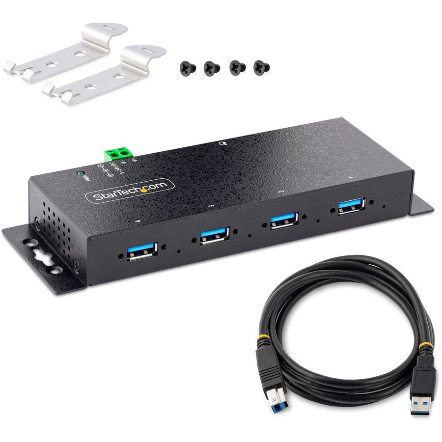 StarTech.com Hub industriel USB 3.0 5 Gbit/s à 4 ports, hub USB robuste avec protection ESD et contre les surtensions, montage DIN/mur/bureau, hub d'extension USB-A 5G4AINDNP-USB-A-HUB