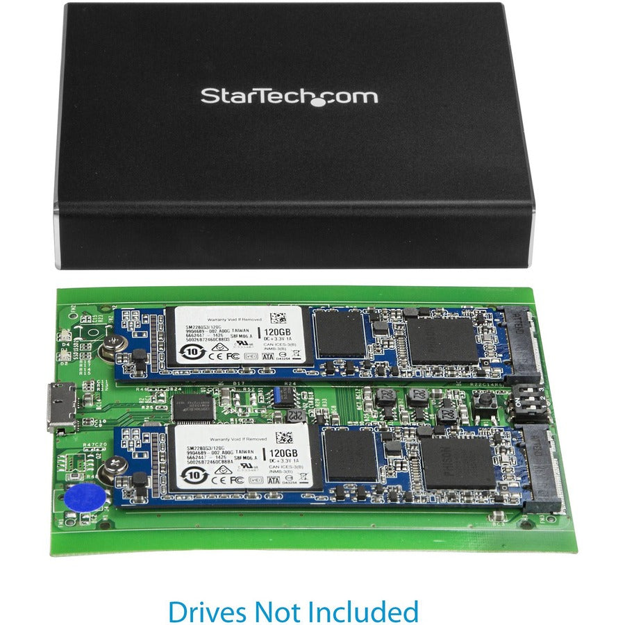 StarTech.com Boîtier double M.2 - RAID - Boîtier SSD M.2 SATA - USB 3.1 (10 Gbit/s) - Boîtier externe USB-C et USB-A - Aluminium SM22BU31C3R