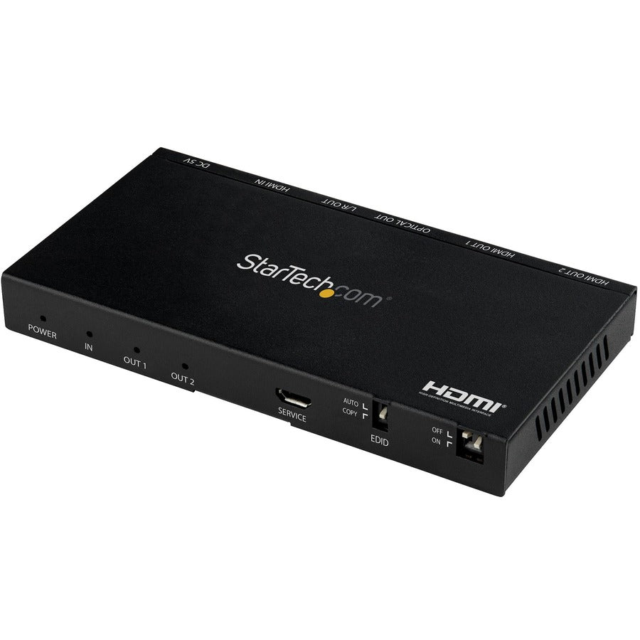 StarTech.com 2-Port HDMI Splitter (1x2), 4K 60Hz UHD HDMI 2.0 Audio Video Splitter w/ Scaler and Audio Extractor, EDID Copy, TV/Projector ST122HD20S