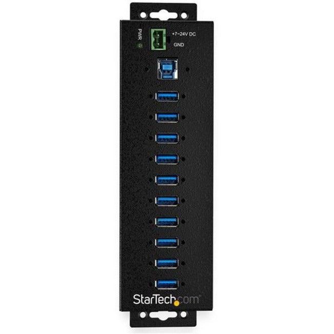 StarTech.com 10 Port USB Hub w/ Power Adapter - Metal Industrial USB 3.0 Data Hub - Din Rail, Wall & Desk Mount USB 3.1 Gen 1 5Gbps Hub HB30A10AME