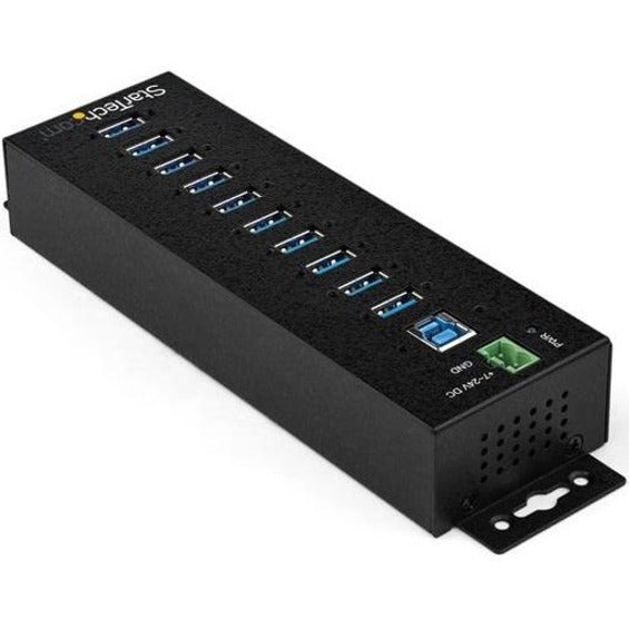 StarTech.com 10 Port USB Hub w/ Power Adapter - Metal Industrial USB 3.0 Data Hub - Din Rail, Wall & Desk Mount USB 3.1 Gen 1 5Gbps Hub HB30A10AME