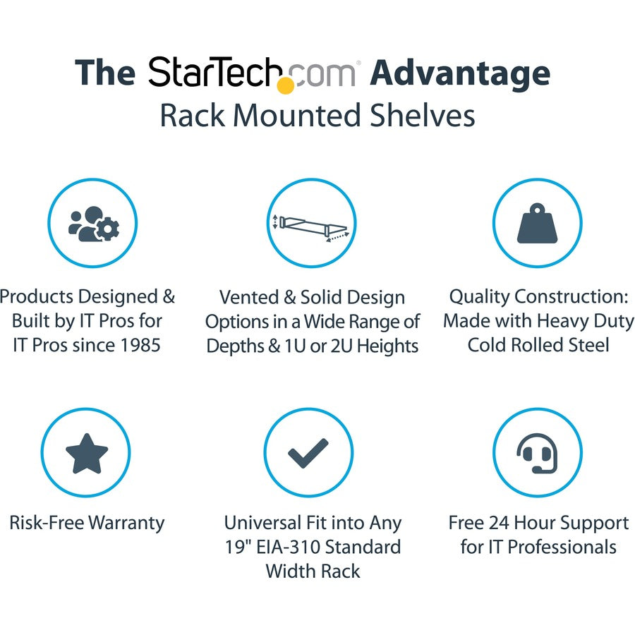 StarTech.com Étagère d'armoire de serveur 1U – Plateau de montage en rack en porte-à-faux fixe de 12 po de profondeur pour boîtier de données/AV/réseau de 19 po avec écrous cage et vis SHELF-1U-12-FIXED-S