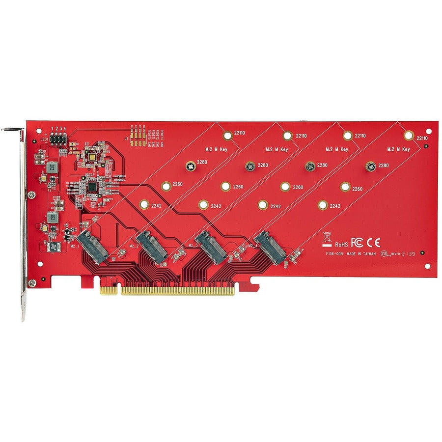 StarTech.com Quad M.2 PCIe Adapter Card, x16 Quad NVMe or AHCI M.2 SSD to PCI Express 4.0, Up to 7.8GBps/Drive, For 2242/2260/2280/22110mm PCIe M-Key M2 SSDs, Bifurcation Required - PC/Linux Compatible QUAD-M2-PCIE-CARD-B