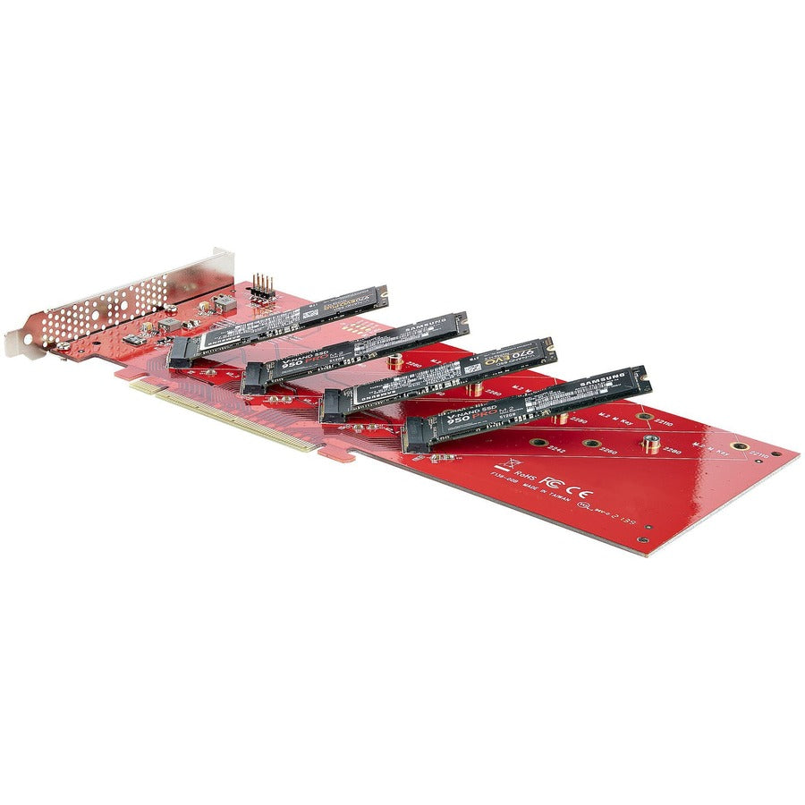 StarTech.com Quad M.2 PCIe Adapter Card, x16 Quad NVMe or AHCI M.2 SSD to PCI Express 4.0, Up to 7.8GBps/Drive, For 2242/2260/2280/22110mm PCIe M-Key M2 SSDs, Bifurcation Required - PC/Linux Compatible QUAD-M2-PCIE-CARD-B