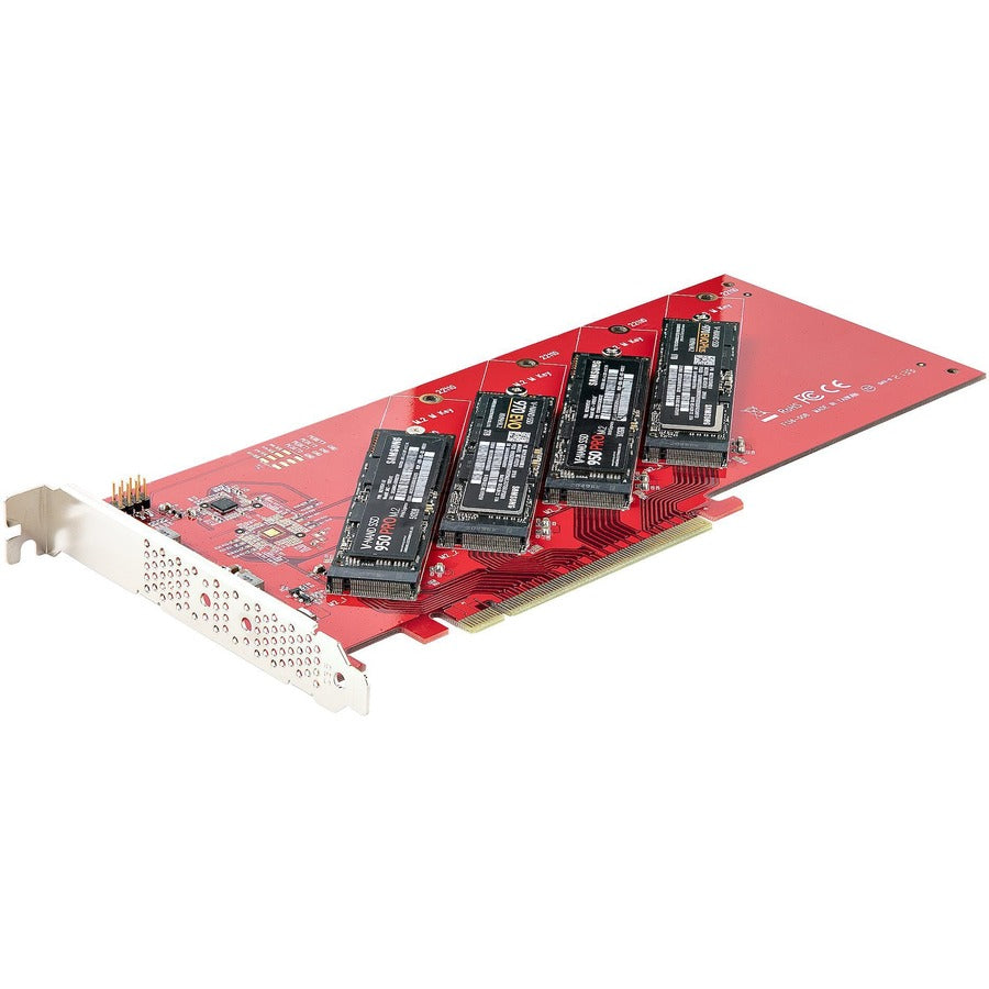 StarTech.com Quad M.2 PCIe Adapter Card, x16 Quad NVMe or AHCI M.2 SSD to PCI Express 4.0, Up to 7.8GBps/Drive, For 2242/2260/2280/22110mm PCIe M-Key M2 SSDs, Bifurcation Required - PC/Linux Compatible QUAD-M2-PCIE-CARD-B