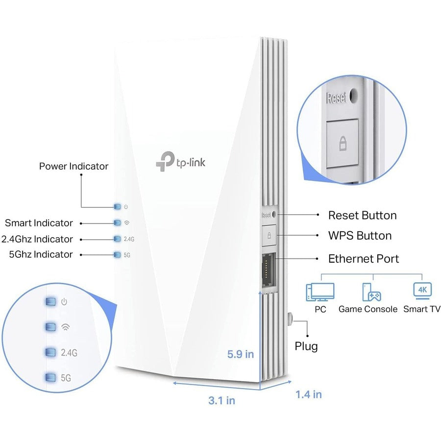 TP-Link RE500X Dual Band 802.11ax 1.46 Gbit/s Wireless Range Extender RE500X