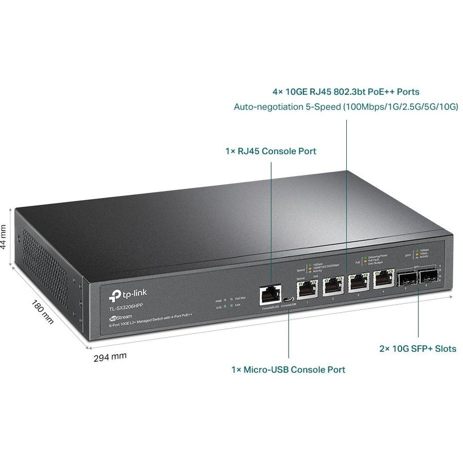 Switch géré TP-Link JetStream 6 ports 10GE L2+ avec 4 ports PoE++ TL-SX3206HPP