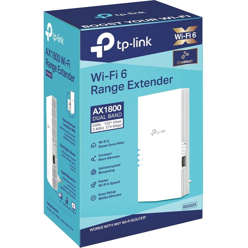 TP-Link RE600X Dual Band 802.11ax 1.80 Gbit/s Wireless Range Extender RE600X