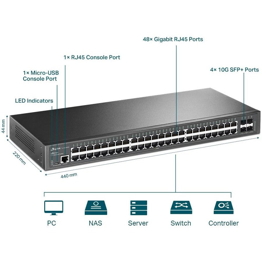 Switch administrable TP-Link JetStream 48 ports Gigabit L2+ avec 4 emplacements SFP+ 10GE TL-SG3452X