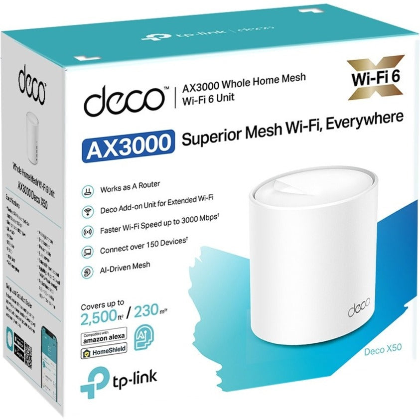 TP-Link Deco X50 Wi-Fi 6 IEEE 802.11 a/b/g/n/ac/ax Ethernet Wireless Router DECO X50(2-PACK)
