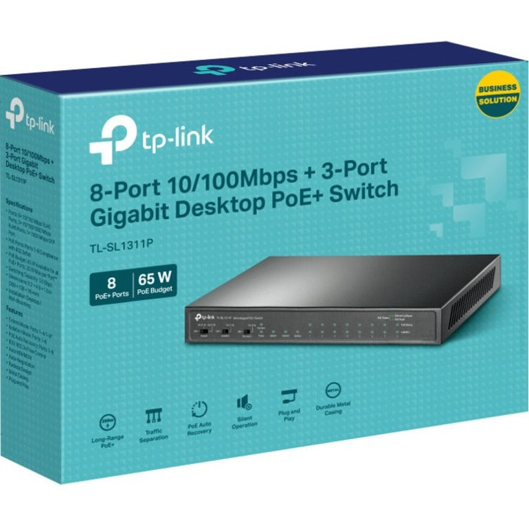 TP-Link 8-Port 10/100Mbps + 3-Port Gigabit Desktop Switch with 8-Port PoE+ TL-SL1311P