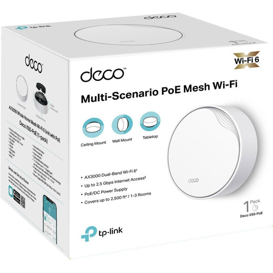 TP-Link Deco X50-PoE Wi-Fi 6 IEEE 802.11 a/b/g/n/ac/ax Ethernet Wireless Router DECO X50-POE(1-PACK)