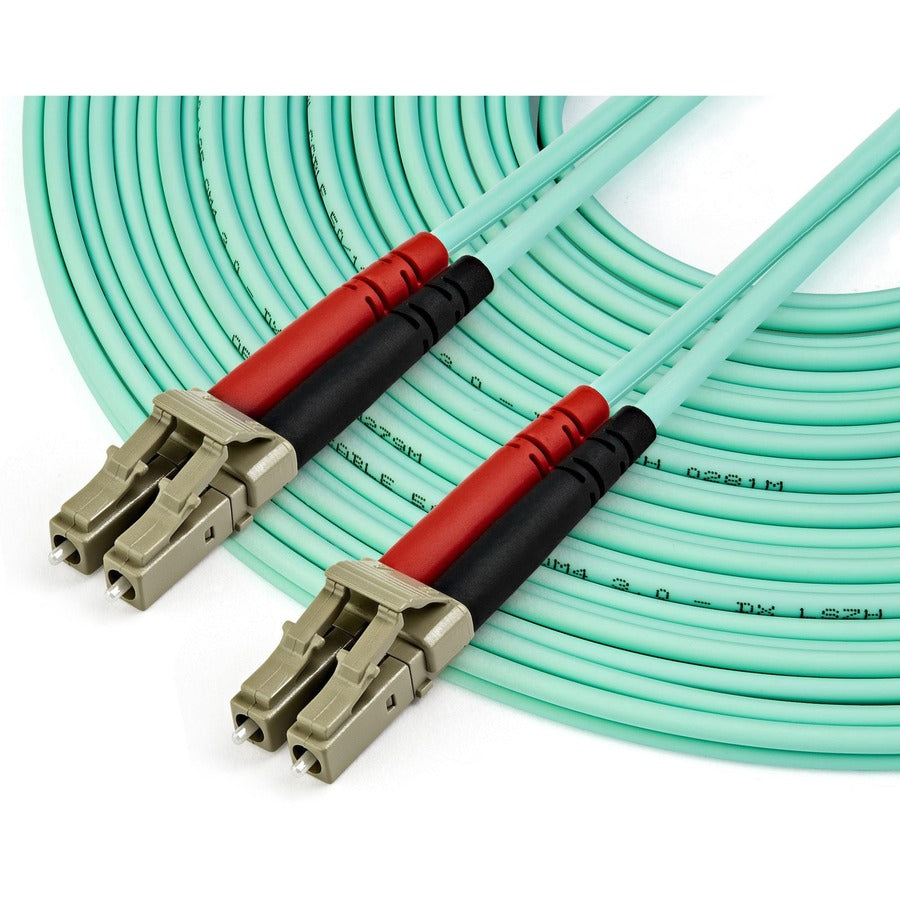 StarTech.com 10m OM4 LC to LC Multimode Duplex Fiber Optic Patch Cable- Aqua - 50/125 - Fiber Optic Cable - 40/100Gb - LSZH (450FBLCLC10) 450FBLCLC10