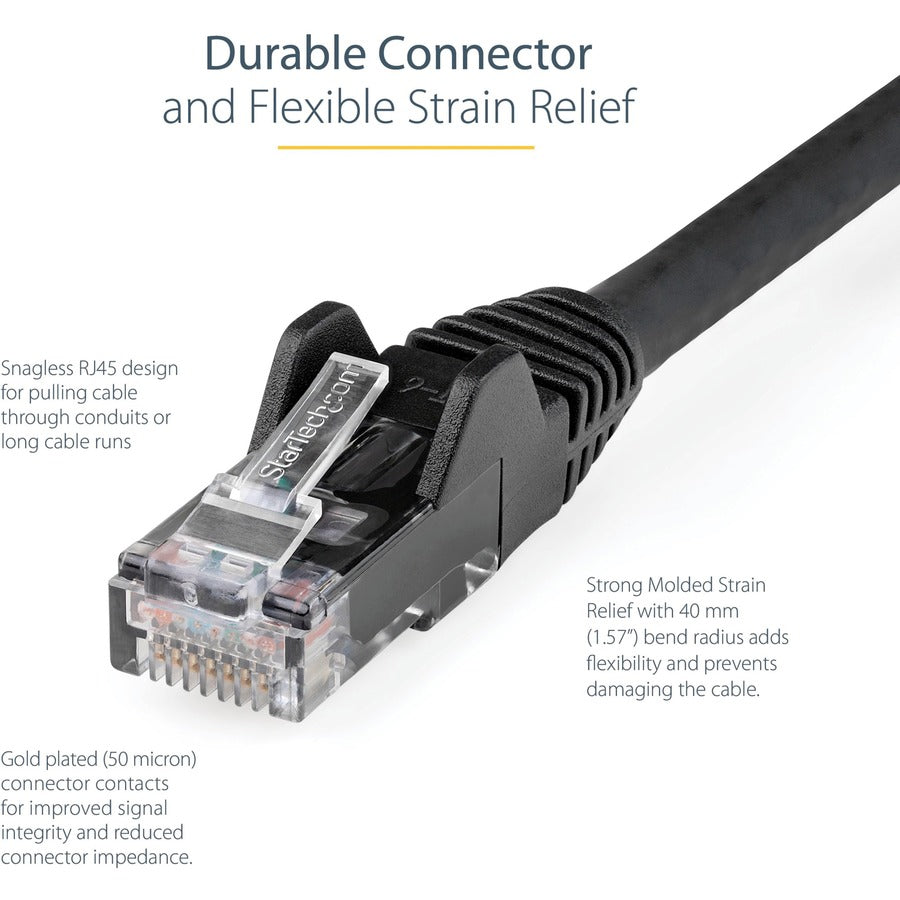 StarTech.com Câble Ethernet CAT6 de 1,8 m, LSZH (faible fumée, sans halogène) 10 GbE sans accroc, 100 W PoE UTP RJ45, cordon de brassage réseau noir, ETL N6LPATCH6BK