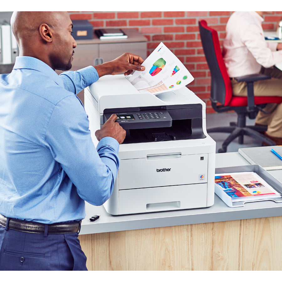 Brother MFC-L3770CDW Compact Digital Color All-in-One Printer-Laser Quality Results with 3.7" Color Touchscreen-Duplex Printing and Scanning-Copier/Fax/Scanner-25 ppm Mono/25 ppm Color Print-2400x600 dpi Print-280 sheets Input-Wireless LAN MFC-L3770cdw