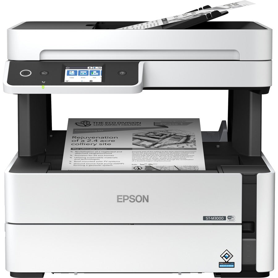 Epson WorkForce ST-M3000 Monochrome Multifunction Supertank Printer. Cartridge Free MFP with ADF & Fax Inkjet copier/Fax/Scanner-1200x2400 dpi Print-Automatic Duplex Print-1200 dpi Optical Scan-20 ppm-Up to 23k pages of ink-Wireless LAN C11CG93201