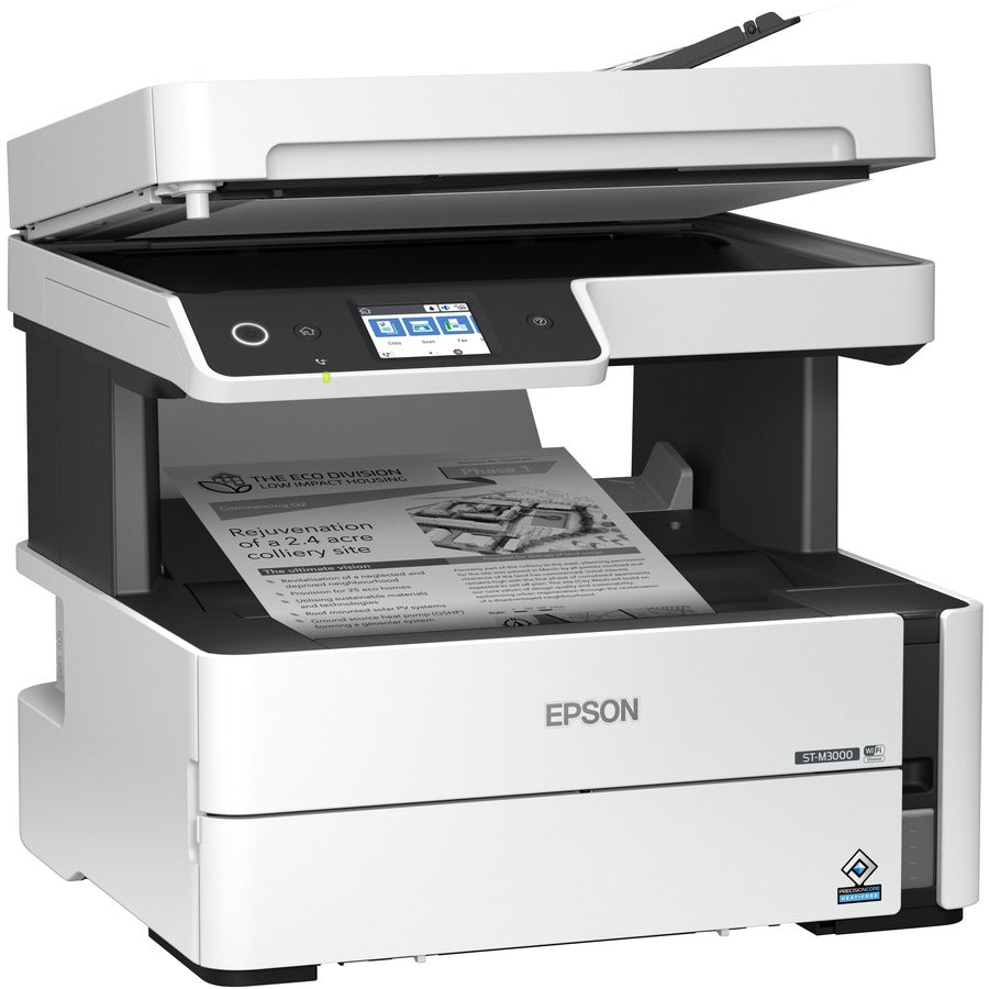 Epson WorkForce ST-M3000 Monochrome Multifunction Supertank Printer. Cartridge Free MFP with ADF & Fax Inkjet copier/Fax/Scanner-1200x2400 dpi Print-Automatic Duplex Print-1200 dpi Optical Scan-20 ppm-Up to 23k pages of ink-Wireless LAN C11CG93201