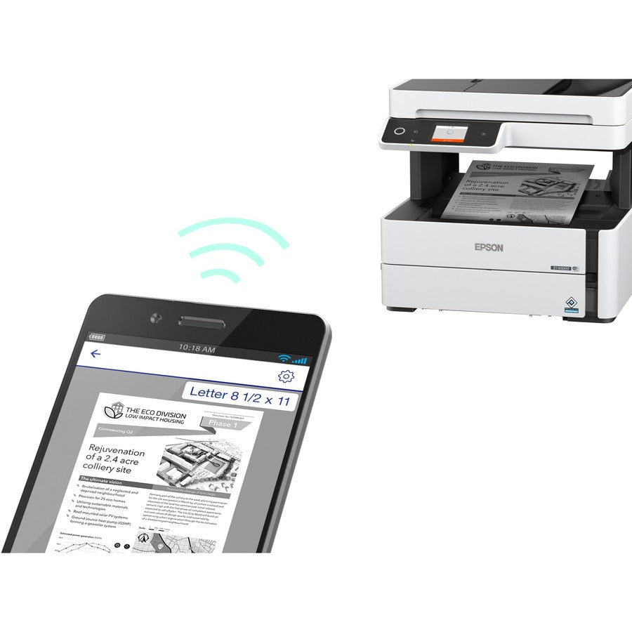 Epson WorkForce ST-M3000 Monochrome Multifunction Supertank Printer. Cartridge Free MFP with ADF & Fax Inkjet copier/Fax/Scanner-1200x2400 dpi Print-Automatic Duplex Print-1200 dpi Optical Scan-20 ppm-Up to 23k pages of ink-Wireless LAN C11CG93201
