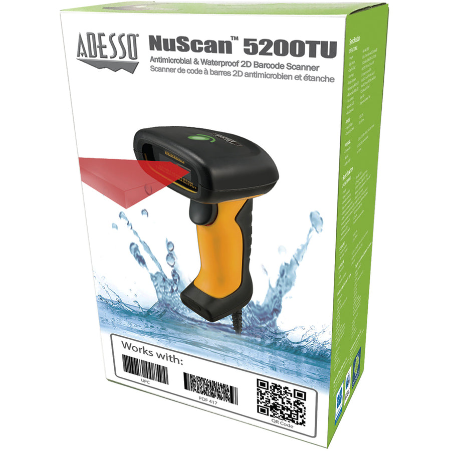 Adesso NuScan 5200TU- Antimicrobial & Waterproof 2D Barcode Scanner NUSCAN 5200TU