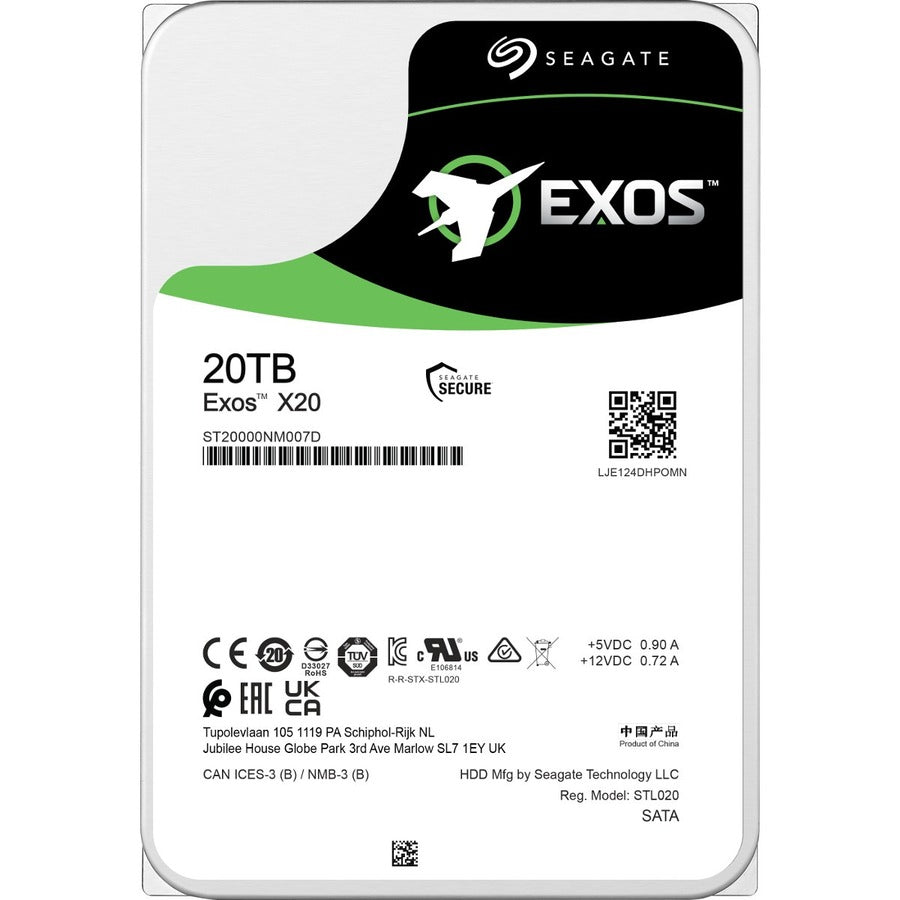 Seagate Exos X20 ST20000NM007D 20 TB Hard Drive - Internal - SATA (SATA/600) - Conventional Magnetic Recording (CMR) Method ST20000NM007D