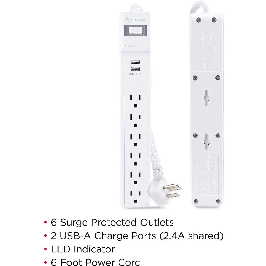CyberPower Home Office P606URC2 6-Outlet Surge Suppressor/Protector P606URC2