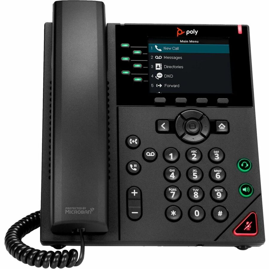 Poly VVX 350 IP Phone - Corded - Corded - Desktop, Wall Mountable - Black - TAA Compliant 89B68AA