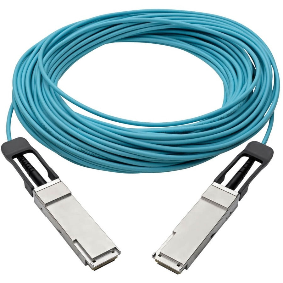 Câble optique actif Tripp Lite by Eaton QSFP+ vers QSFP+ - 40 Go, AOC, M/M, Aqua, 15 m (49,2 pieds) N28F-15M-AQ