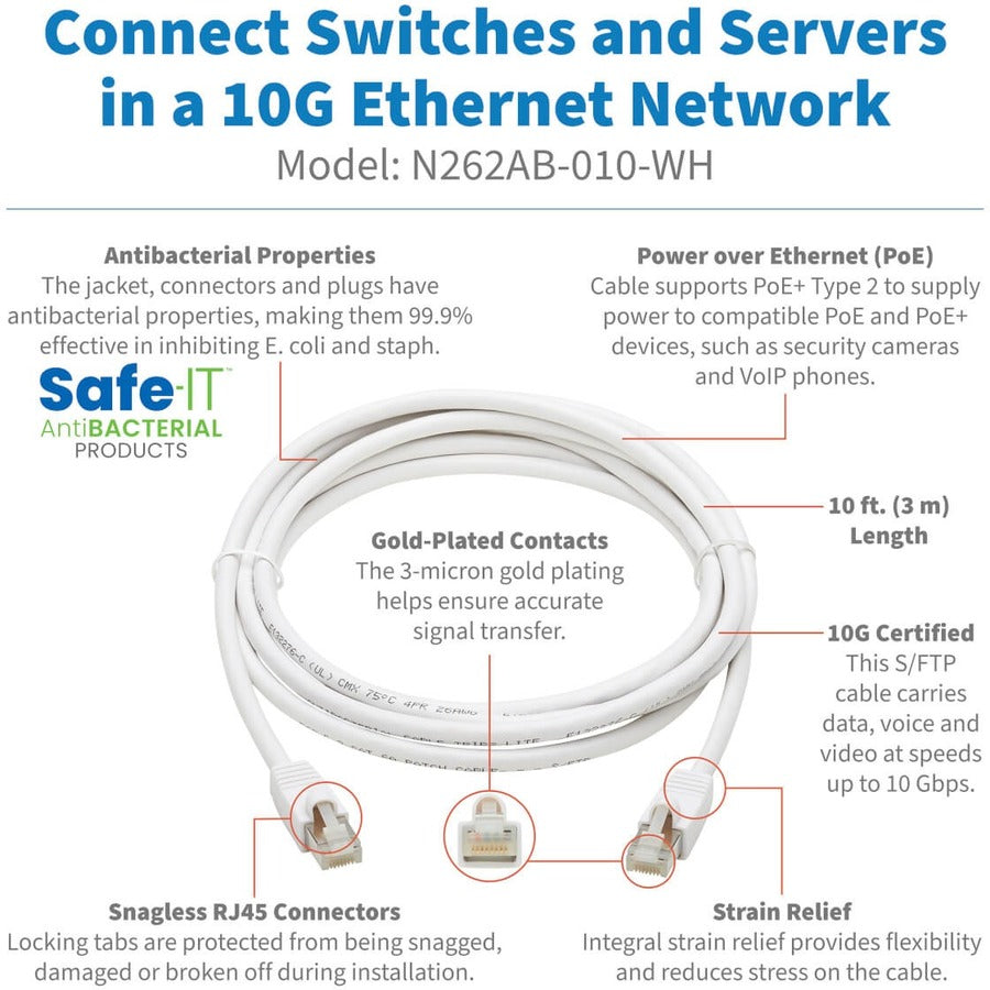 Tripp Lite by Eaton N262AB-010-WH Cat.6A S/FTP Network Cable N262AB-010-WH