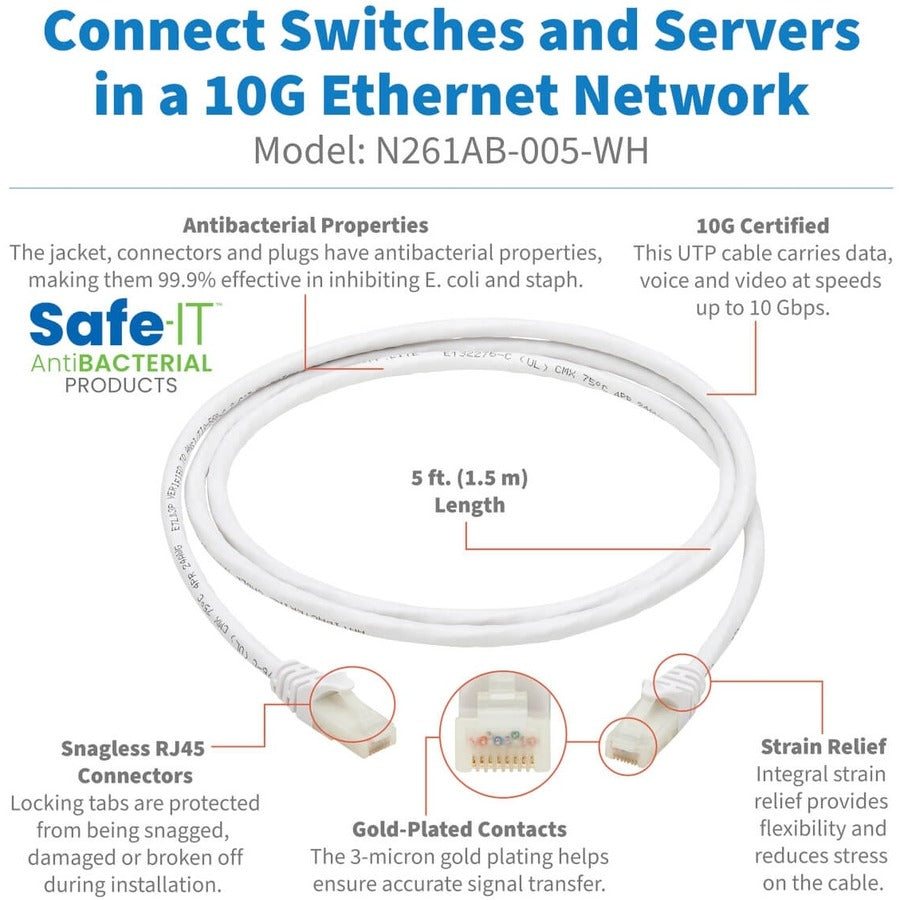 Tripp Lite Safe-IT N261AB-005-WH Câble réseau UTP Cat.6a N261AB-005-WH