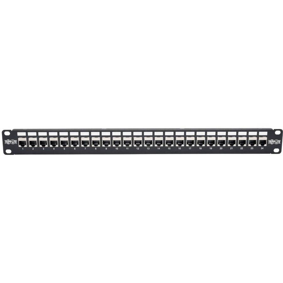 Tripp Lite 24-Port Cat6a Patch Panel Shielded Feedthrough Rackmount RJ45 1U N254-024-SH-6A