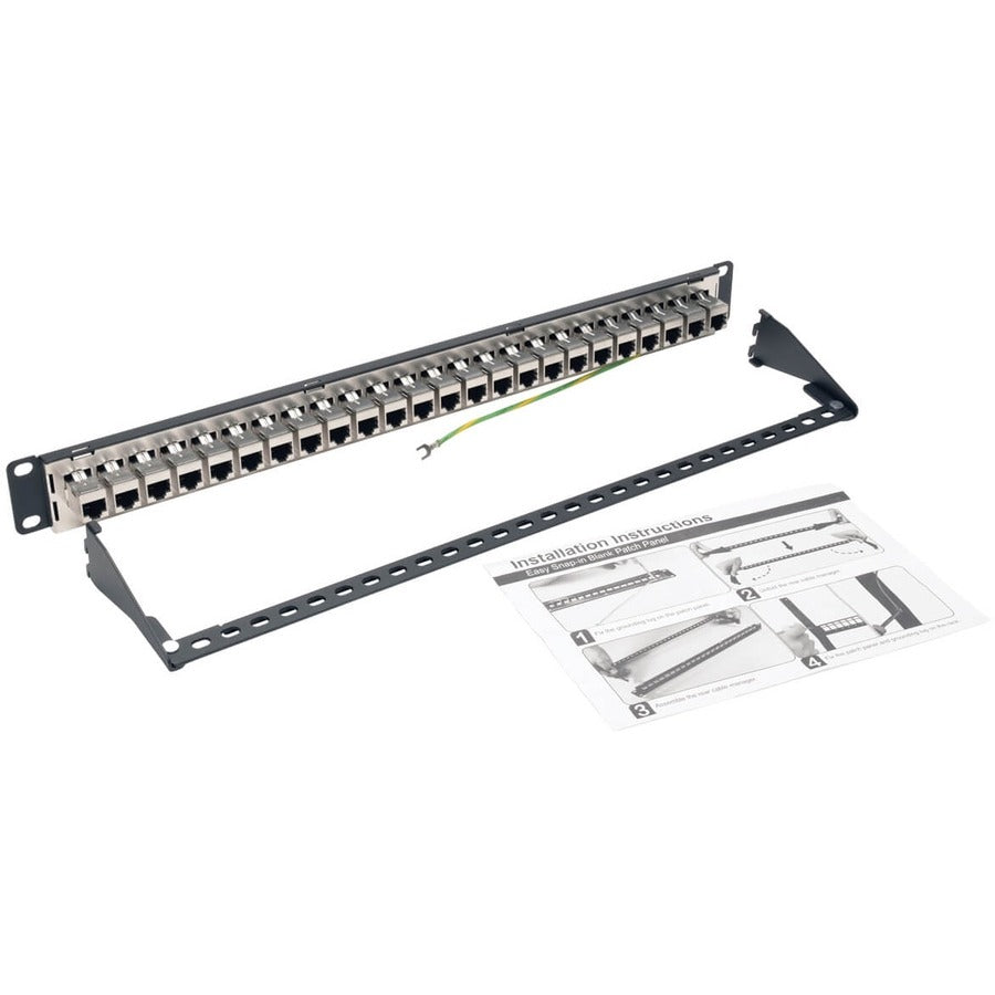 Tripp Lite 24-Port Cat6a Patch Panel Shielded Feedthrough Rackmount RJ45 1U N254-024-SH-6A