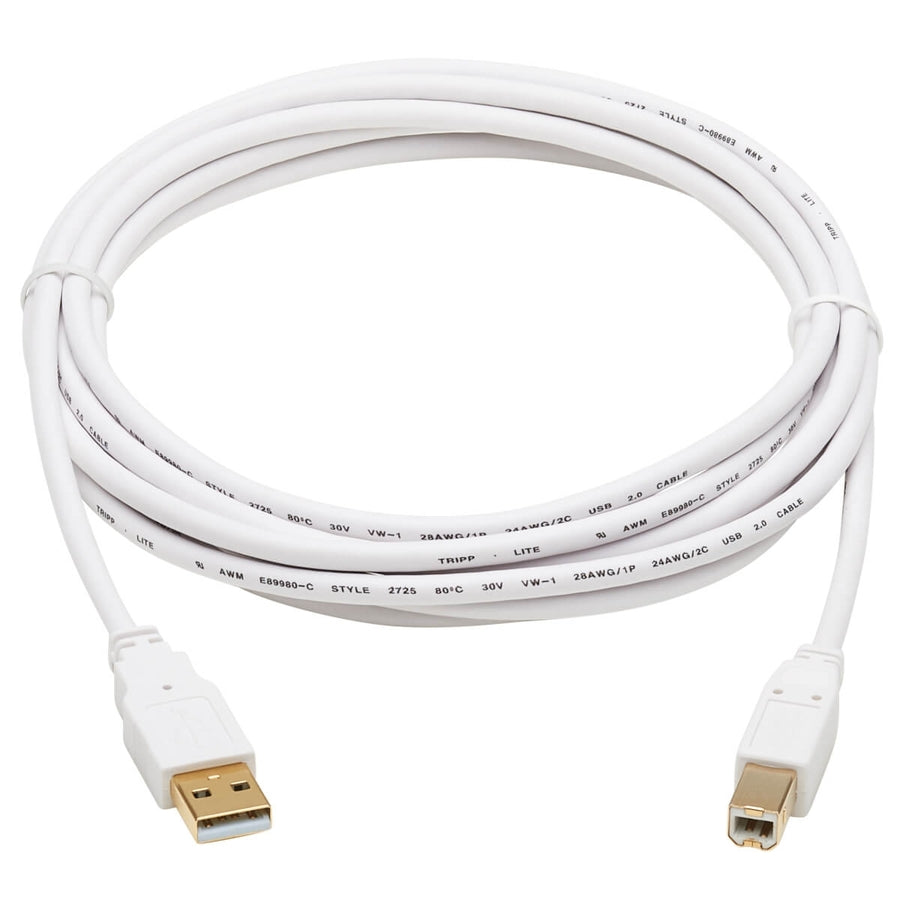 Câble antibactérien Tripp Lite Safe-IT USB-A vers USB-B (M/M), USB 2.0, blanc, 10 pi U022AB-010-WH