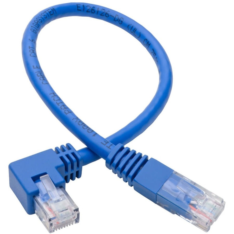 Tripp Lite by Eaton Right-Angle Cat6 UTP Patch Cable (RJ45) - 1 ft., M/M, Gigabit, Molded, Blue N204-001-BL-RA