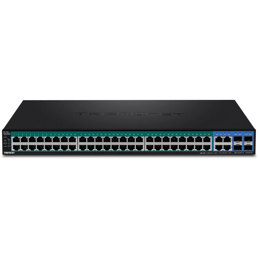 TRENDnet 52-Port Gigabit Web Smart PoE+ Switch, 48 Gigabit PoE+ Ports, 4 Shared Gigabit Ports (RJ-45 Or SFP), 370W PoE Power Budget, 104Gbps Switching Capacity, Lifetime Protection, Black, TPE-5240WS TPE-5240WS