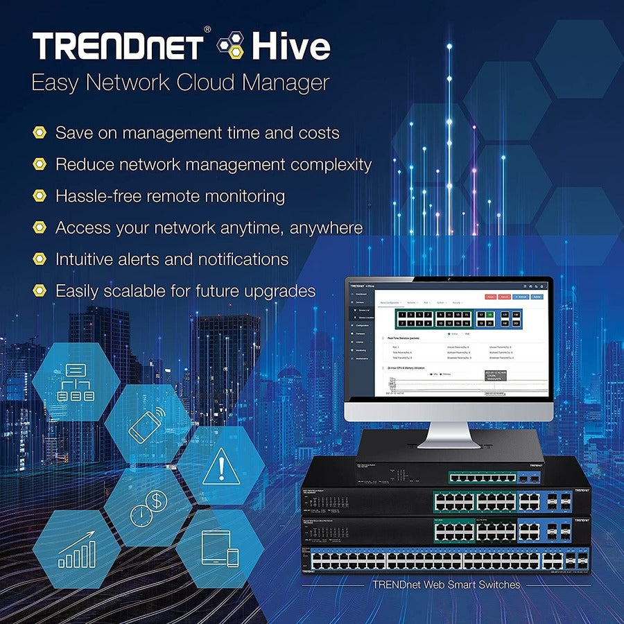 TRENDnet 52-Port Gigabit Web Smart PoE+ Switch, 48 Gigabit PoE+ Ports, 4 Shared Gigabit Ports (RJ-45 Or SFP), 370W PoE Power Budget, 104Gbps Switching Capacity, Lifetime Protection, Black, TPE-5240WS TPE-5240WS