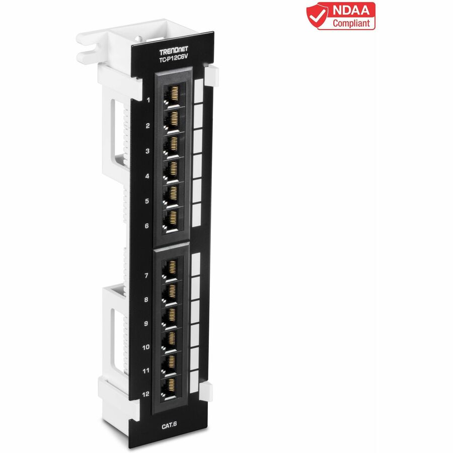 TRENDnet 12-Port Cat6 Unshielded Patch Panel, TC-P12C6V, Wall Mount, Included 89D Bracket, Vertical or Horizontal Installation, Compatible w/ Cat5e & Cat6 RJ45 Cabling, 110 IDC Type Terminal Blocks TC-P12C6V
