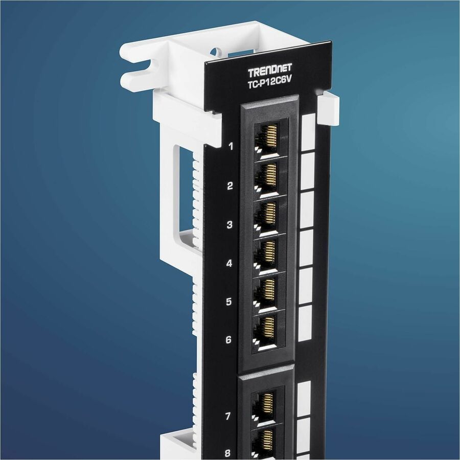 Panneau de brassage non blindé TRENDnet 12 ports Cat6, TC-P12C6V, montage mural, support 89D inclus, installation verticale ou horizontale, compatible avec câblage RJ45 Cat5e et Cat6, borniers de type 110 IDC TC-P12C6V