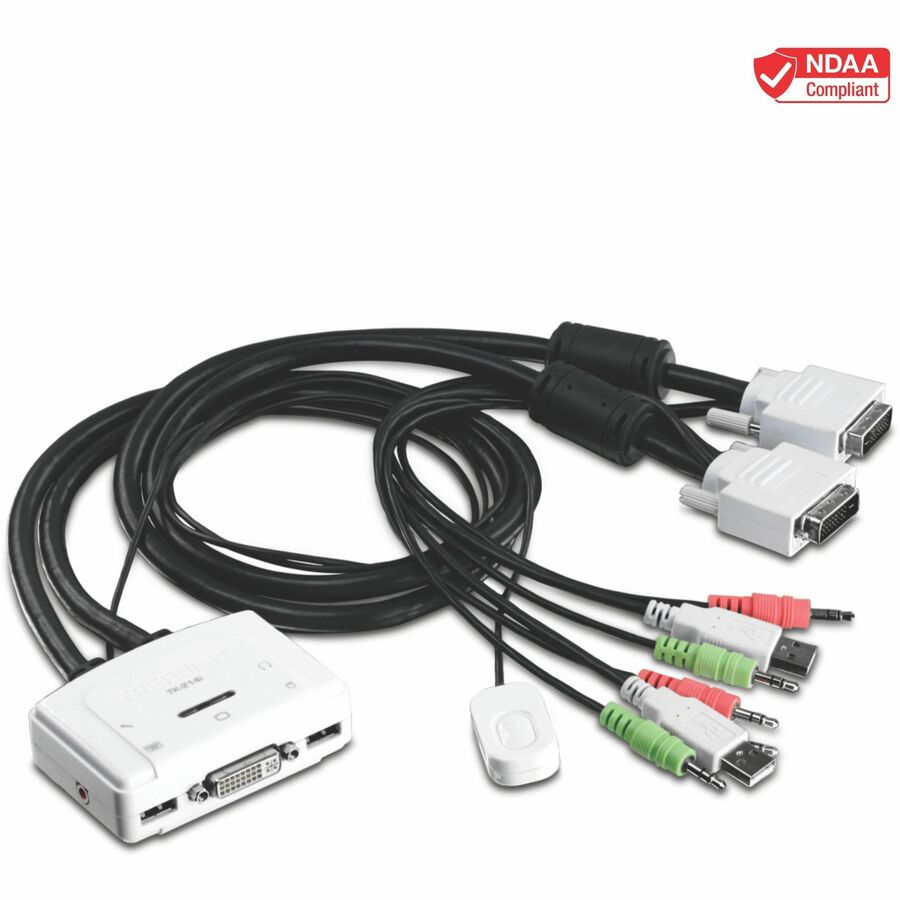 TRENDnet 2-Port DVI USB KVM Switch and Cable Kit with Audio, Manage Two PC's, USB 2.0, Hot-Plug, Auto-Scan, Hot-Keys, Windows/Linux/Mac Compliant, TK-214i TK-214i