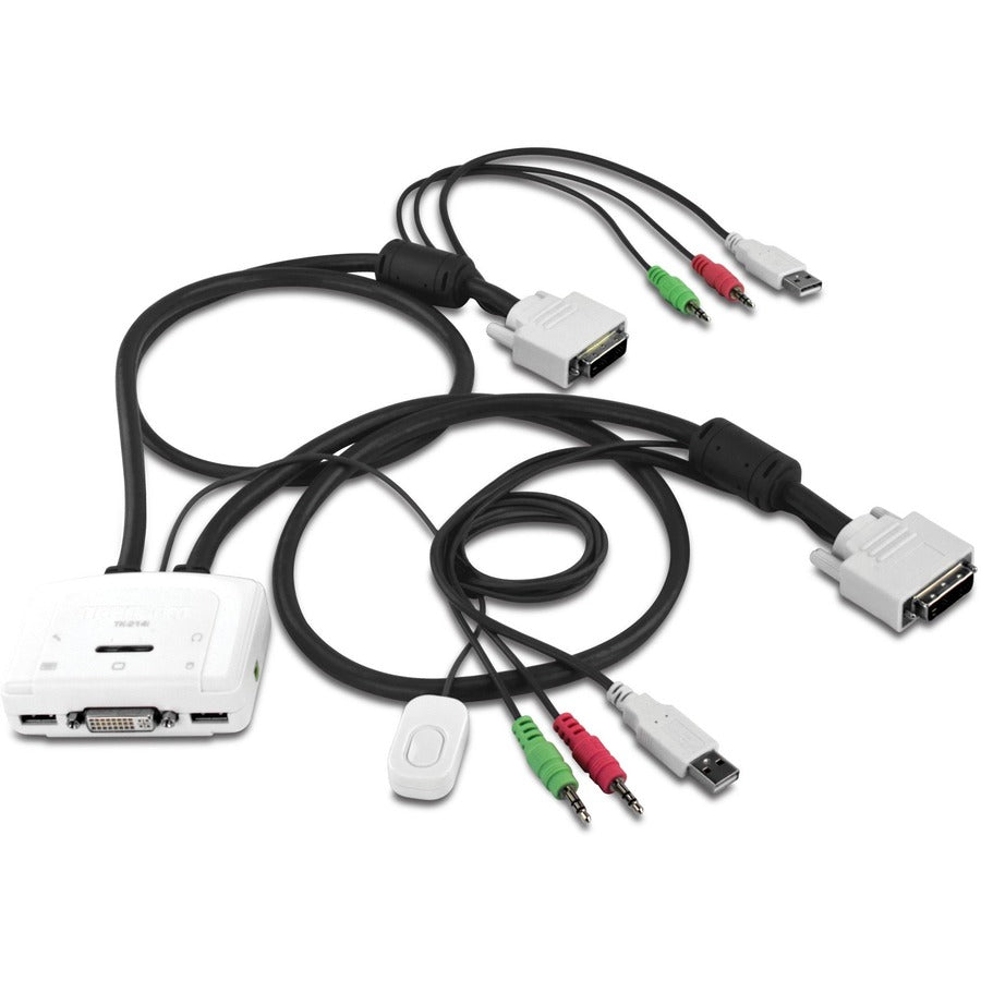 TRENDnet Kit commutateur KVM USB DVI 2 ports et câble avec audio, gestion de deux PC, USB 2.0, hot-plug, auto-scan, raccourcis clavier, compatible Windows/Linux/Mac, TK-214i TK-214i