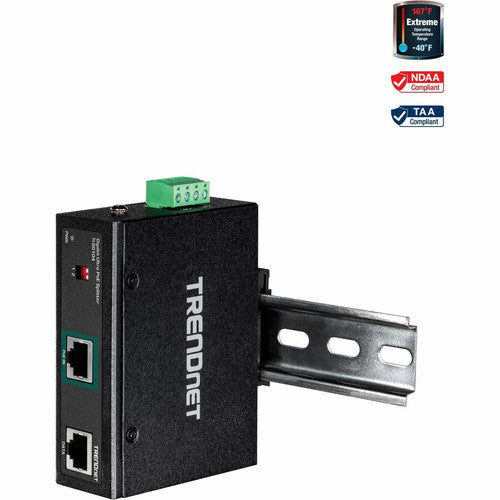 TRENDnet Répartiteur industriel Gigabit UPoE, double sortie d'alimentation CC, montage mural ou sur rail DIN, sortie de tension réglable, TI-SG104 TI-SG104