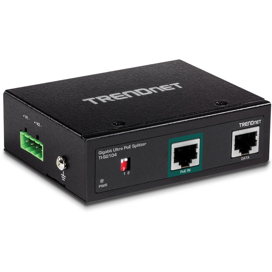 TRENDnet Répartiteur industriel Gigabit UPoE, double sortie d'alimentation CC, montage mural ou sur rail DIN, sortie de tension réglable, TI-SG104 TI-SG104