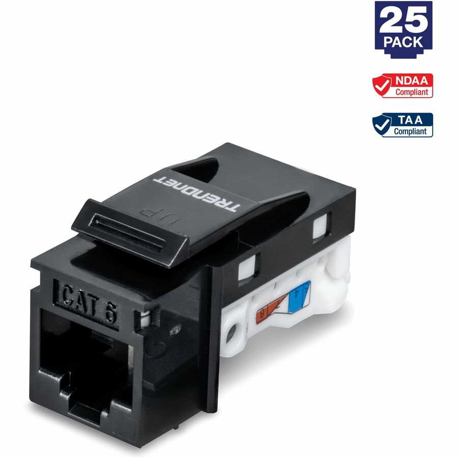 TRENDnet Cat6 Keystone Jack, Black - 25-Pack TC-K25C6BK