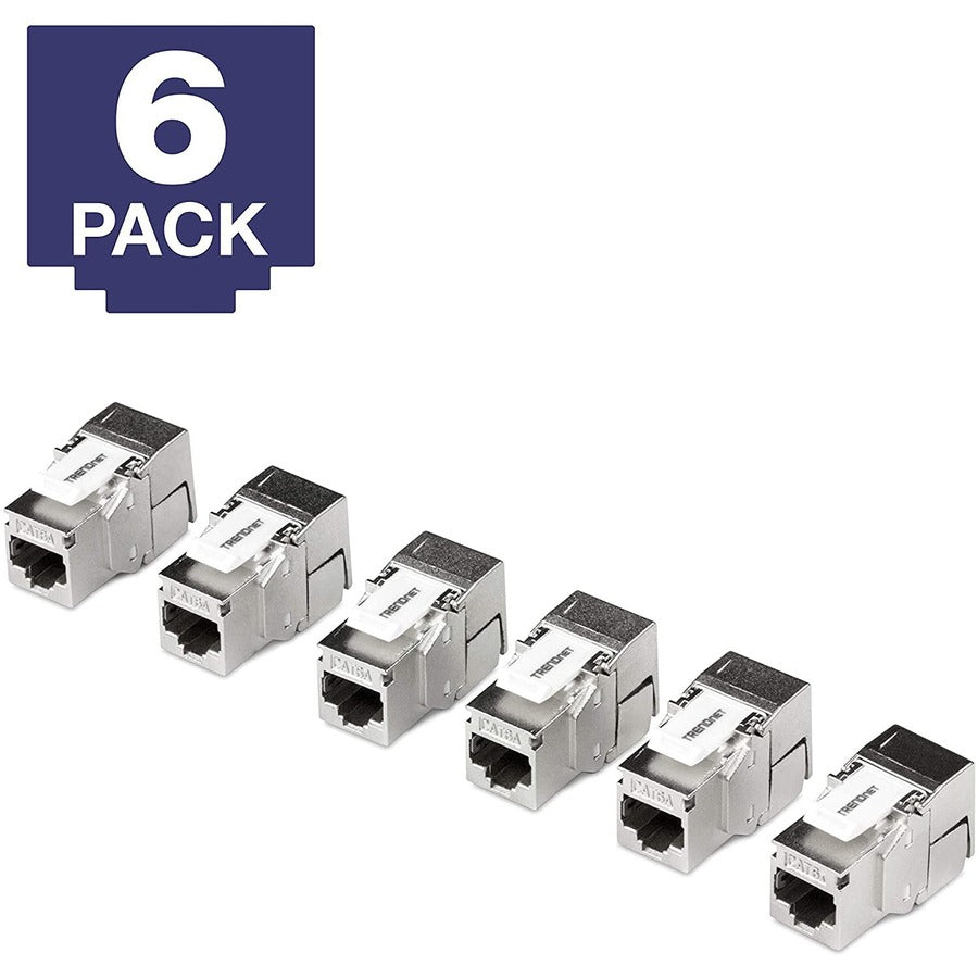 TRENDnet Prise Keystone Cat6A blindée, lot de 6, TC-K06C6A, terminaison à angle 180°, compatible avec le câblage Cat5/Cat5e/Cat6, utilisation avec panneau de brassage Keystone vierge blindé TC-KP24S (vendu séparément) TC-K06C6A