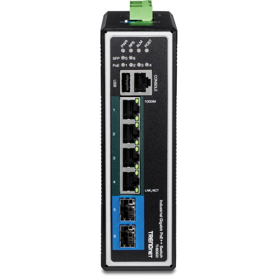 Commutateur sur rail DIN PoE++ géré Gigabit L2+ industriel à 6 ports TRENDnet TI-BG62I