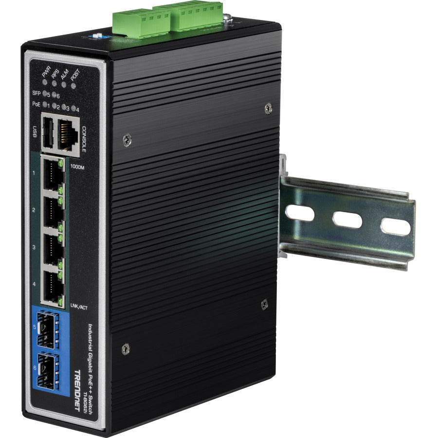 Commutateur sur rail DIN PoE++ géré Gigabit L2+ industriel à 6 ports TRENDnet TI-BG62I