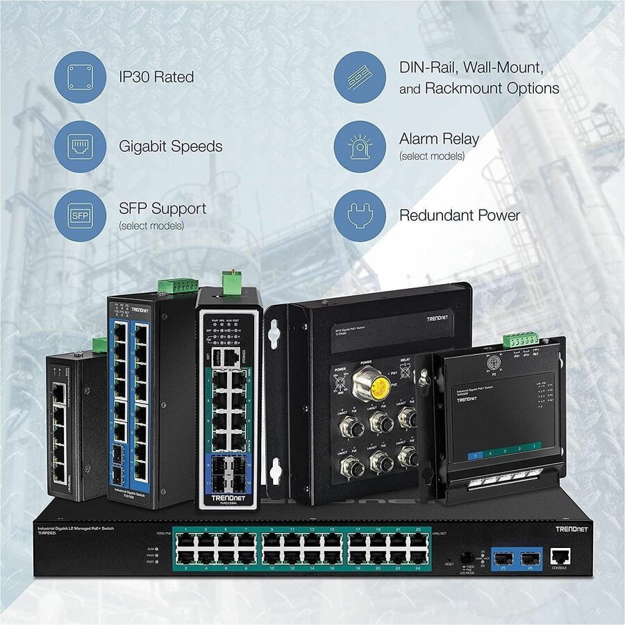 Commutateur sur rail DIN PoE++ géré Gigabit L2+ industriel à 6 ports TRENDnet TI-BG62I